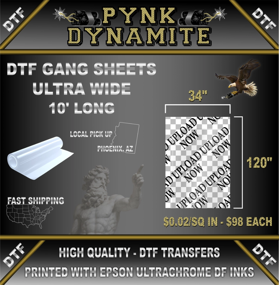 34" × 120" (10 Foot) Premium Ultra Wide DTF Gang Sheet
