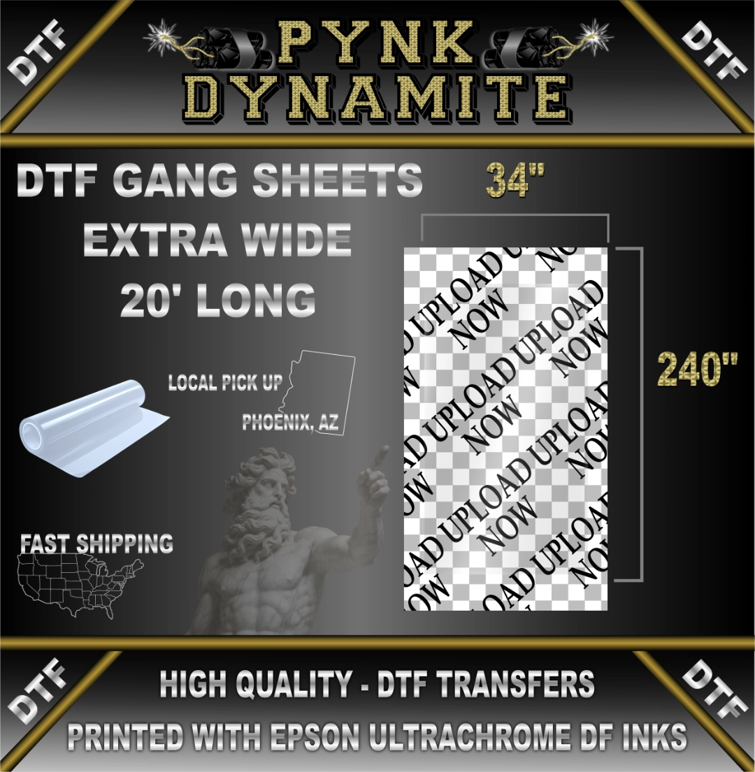 34" × 240" (20 Foot) Premium Ultra Wide DTF Gang Sheet