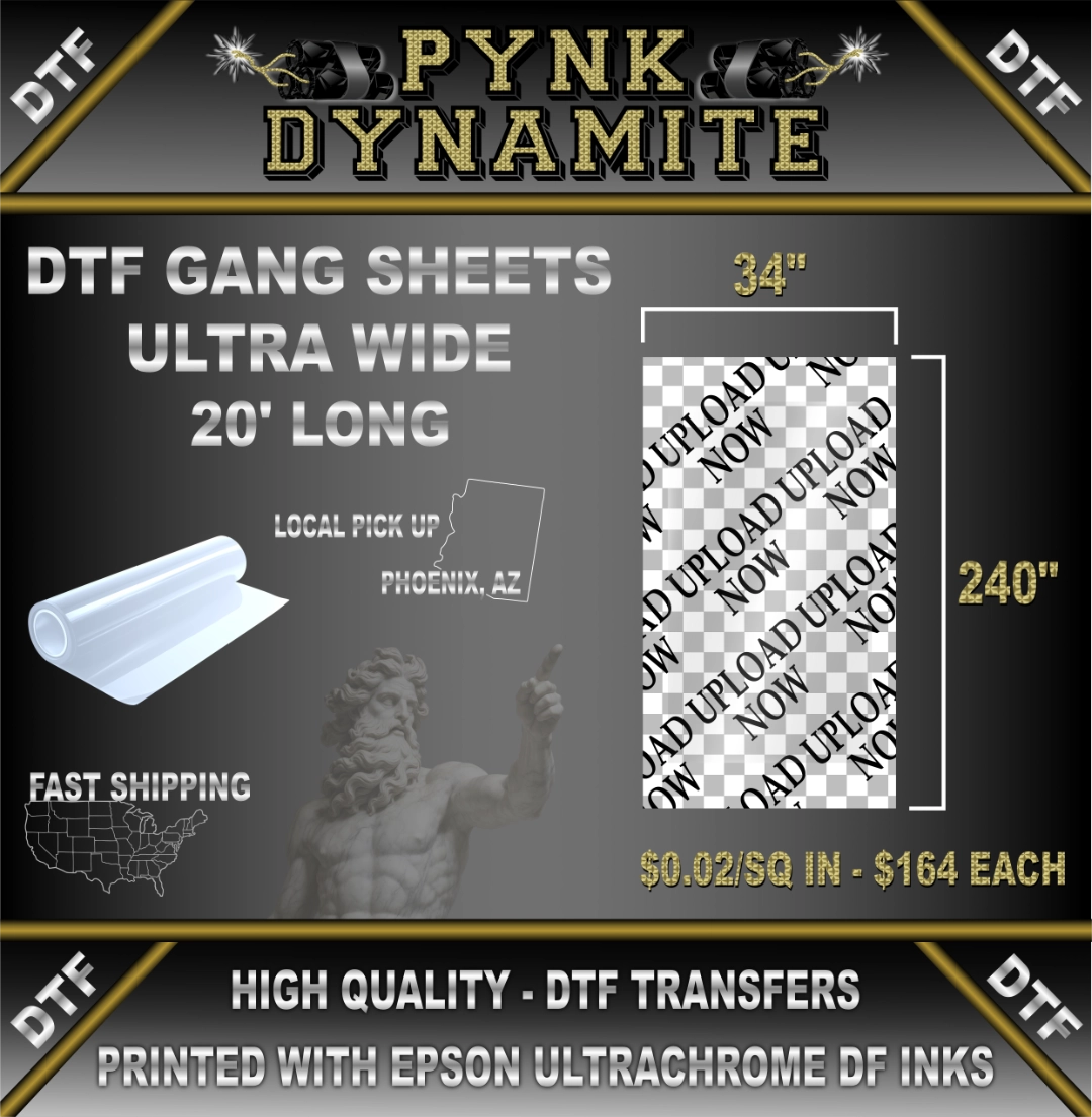 34" × 240" (20 Foot) Premium Ultra Wide DTF Gang Sheet